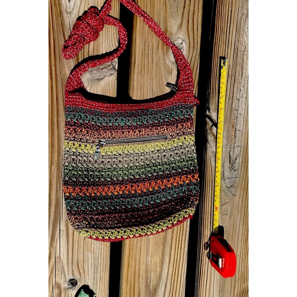 Vintage The Sak Multicolor Crochet Shoulder Bag 12x12 Boho Striped Braided Strap